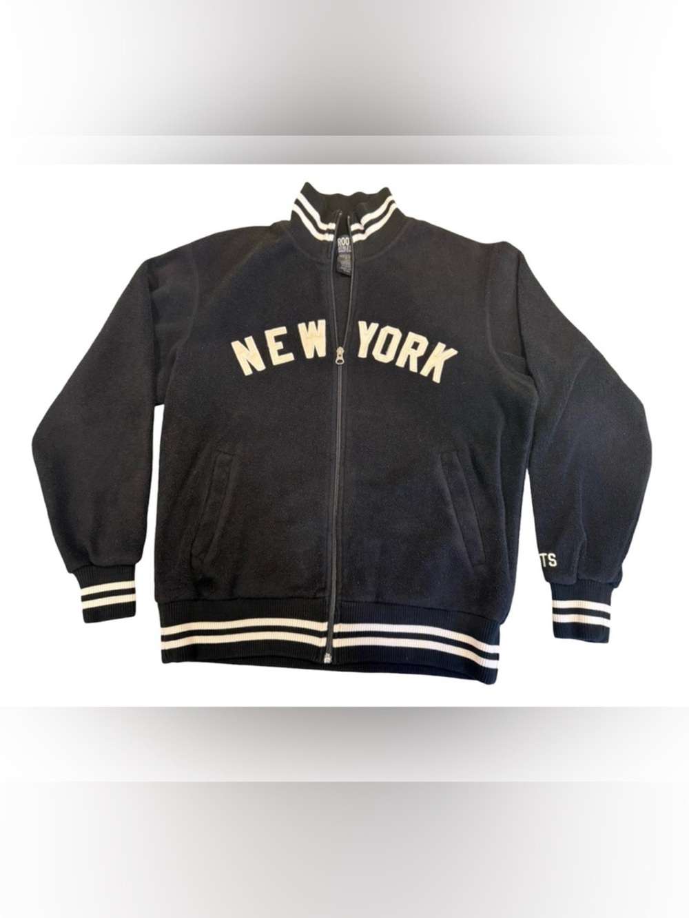Roots Athletics New York Varsity Jacket Small Black Zip Up unisex
